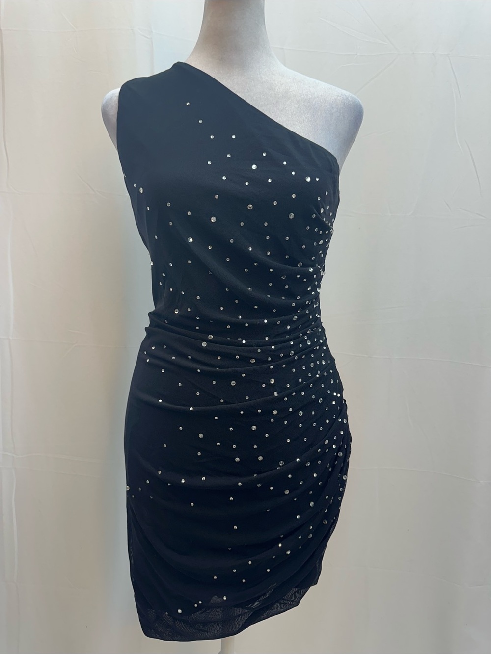 NBD One-Shoulder Black Fitted Dress with Rhinestone detail M